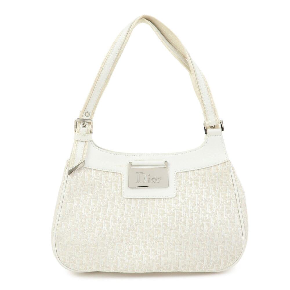 Christian Dior Trotter & Leather Shoulder Bag White